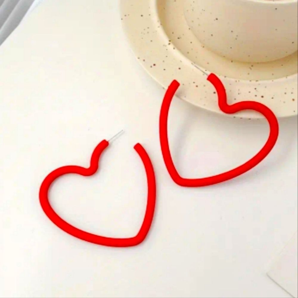 Red matte finish heart-shaped hoop earrings statement jewelry